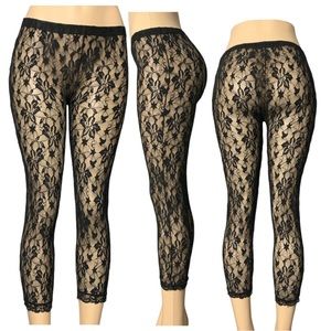 Kismet Black floral Lace semi transparent legging Size M